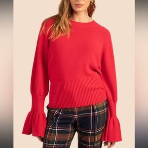 Trina Turk Merino Wool Chloe Ruffle Pullover Sweater Blouson Sleeve Bell Cuff